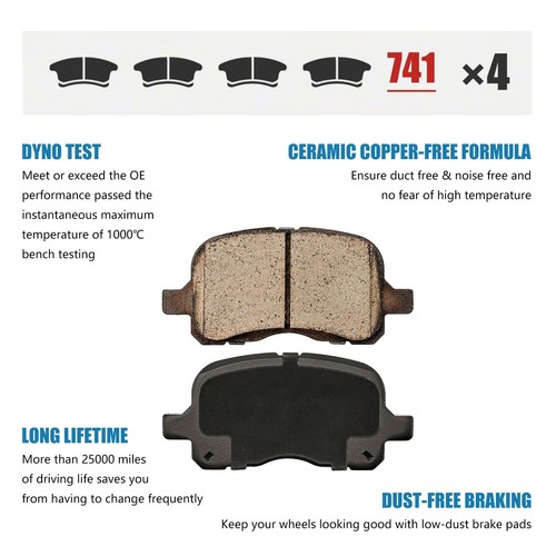Front Ceramic Brake Pads for Toyota Corolla 1998-2002 Chevrolet Prizm 1998-2002 - Picture 2 of 20