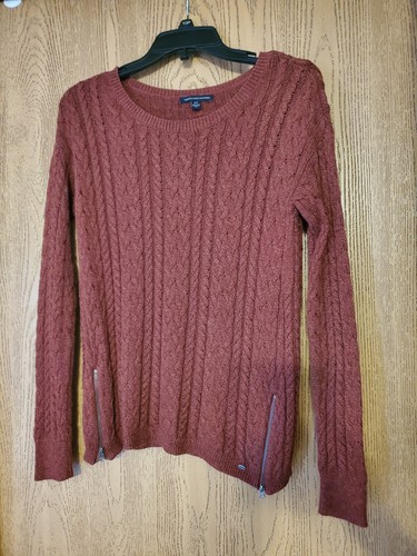 American Eagle Outfitters Red Pullover Cable Knit Sweater with Zippers SMALL