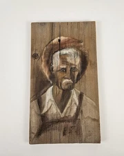 Anne Woods Original Pastel Or Oil Painting Of "Old Man" On Reclamed Wooden Board