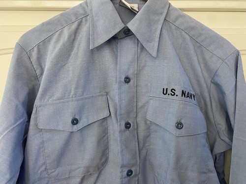 US NAVY Long Sleeve Chambray Utility Work Shirt Men's Size M - 34SL NEW - Picture 2 of 10