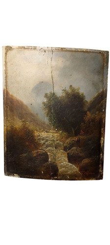 Coppia Antichi Paesaggi Barbizon Olio Su Tavola Firmati F.Robin XIX Secolo - Imagen 7 de 16