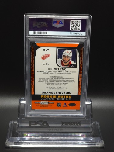 Joe Veleno 2021 O-Pee-Chee Platinum Marquee Rookies Orange Checkers Auto PSA /15 - Picture 6 of 9