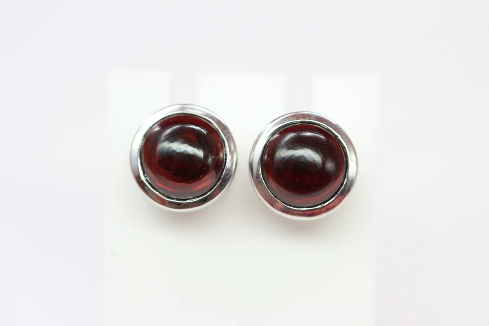 4,59 Carati Granato Cabochon Orecchini 925 Argento Rosso Bluastro Pietra Unisex - Immagine 2 di 4