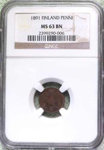 1891 Finland Penni NGC MS 63 BN - Picture 1 of 3
