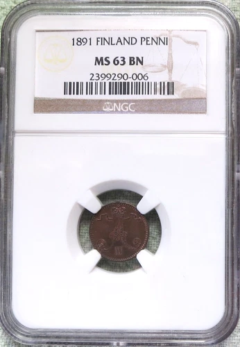 1891 Finland Penni NGC MS 63 BN