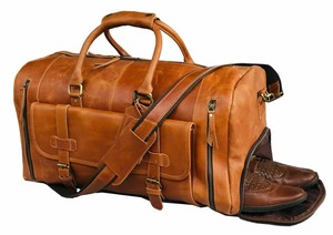 24/" Men/'s Genuine Leather Flap Duffel Carry On Weekender Luggage Gym Travel Bag