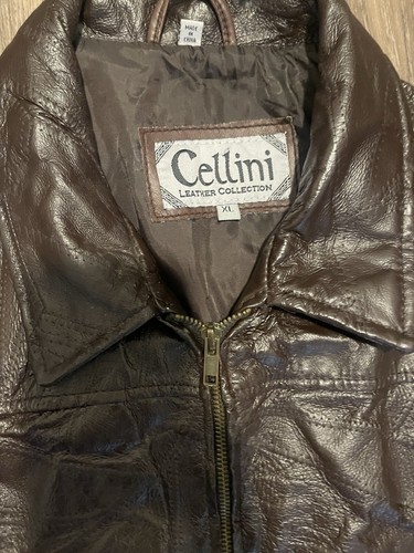 Vintage Cellini Authentic Leather Brown Jacket Size XL - Picture 2 of 6