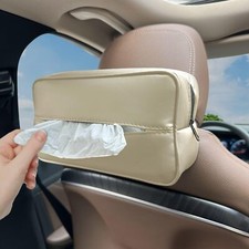 Large PU Leather Car Tissue Holder for 120 Tissue Backseat Napkin Holder Beige