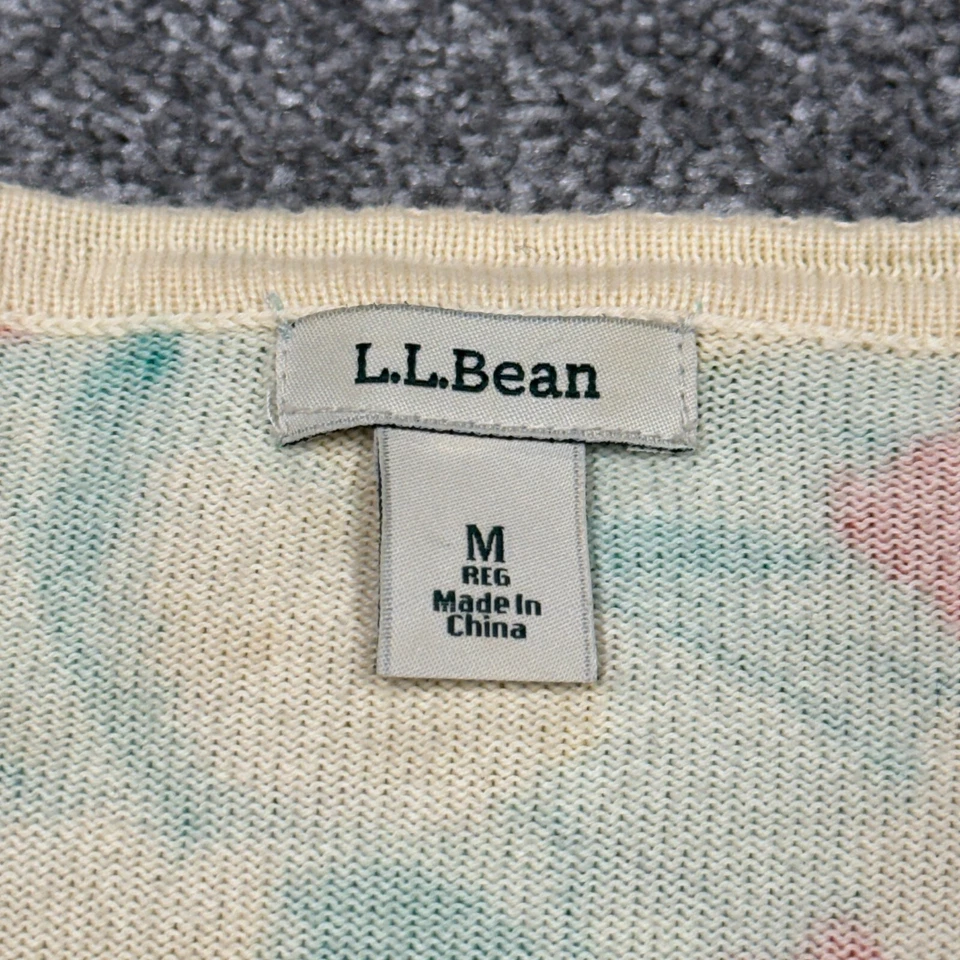 LL Bean Sweater Women Medium Button Down Floral Flowers Cardigan Colorful Work - Imagem 4 de 4