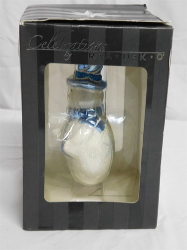 Christopher Radko Celebrations 2008 Glass Snowman Ornament Blue Snowflake NIB - Picture 5 of 6