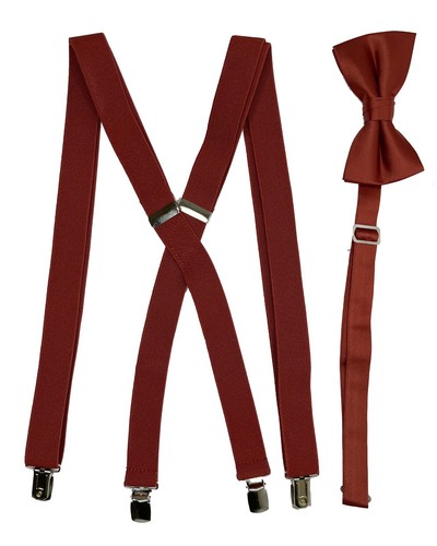 Men's clip-on suspenders x back and Bow Tie Retro Steampunk Costume Tux Prom - Picture 70 of 76
