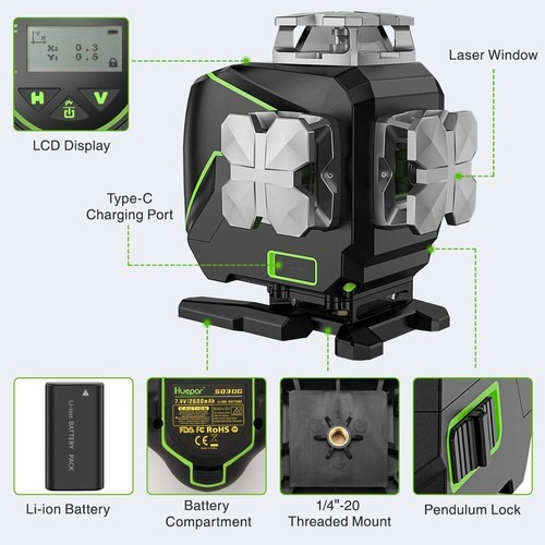 4D Self-Leveling Laser Level Cross Line Laser with LCD Screen Remote Control - Picture 8 of 9