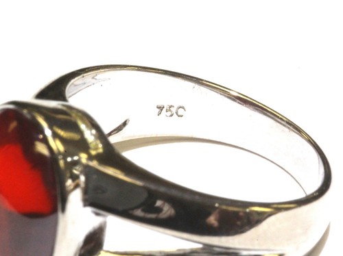 18k Weißgold Oval Orange Zirkonia CZ Lünette Set Herren Ring 8,7g Herren 6,5 - Bild 4 von 6