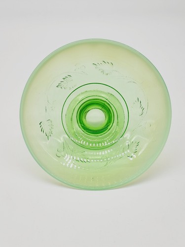 Vintage Green Opaline Glass Footed Candy Dish, Vibrant Green with Leaf Decor - Picture 4 of 7
