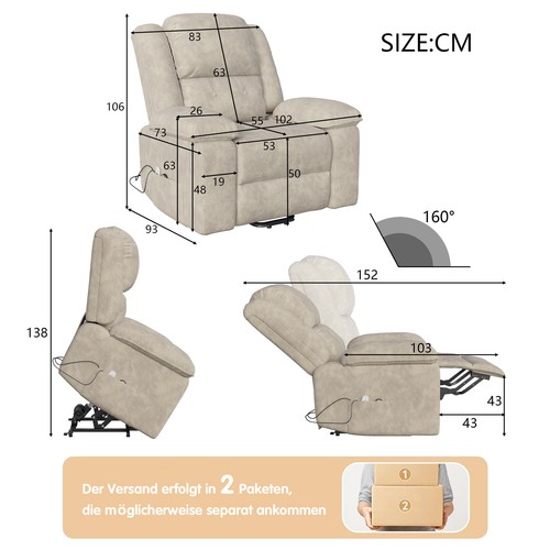 Elektrisch Verstellbar Relaxsessel Fernsehsessel Liegefunktion Sofa Relaxstuhl - Bild 3 von 12