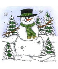 Snowman With Winter Pine Trees Wood Mounted Rubber Stamp NORTHWOODS PP11210 New