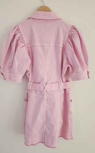 Aje ~ Flora Denim Puff Sleeve Mini Dress Pale Pink Bubblegum ~ AU L Size 12 US 8 - Picture 16 of 24