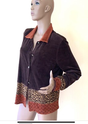 L Softwear by Mark Singer Leopard Print Pull On Slinky Jacket Cardigan Top Coat