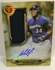JESUS AGUILAR /25 AUTO RELIC 2019 TOPPS TRIPLE THREADS