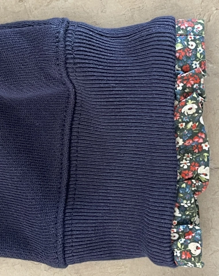 J. Sudadera Crew Cremallera Trasera Cuello Redondo Floral Volantes Ribete Para Mujer’s XS Azul Marino Foto 4 de 4