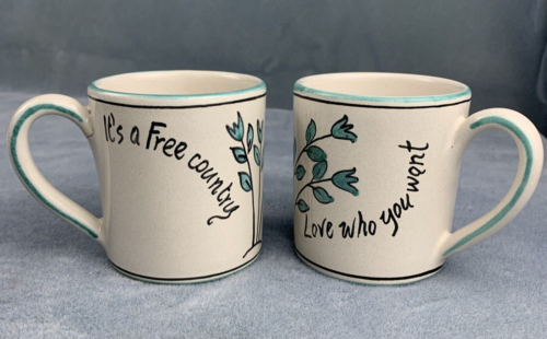 2 Deruta Italy Pottery Ceramic Love Who You Want Coffee Mugs Cup 10 oz - Picture 3 of 8