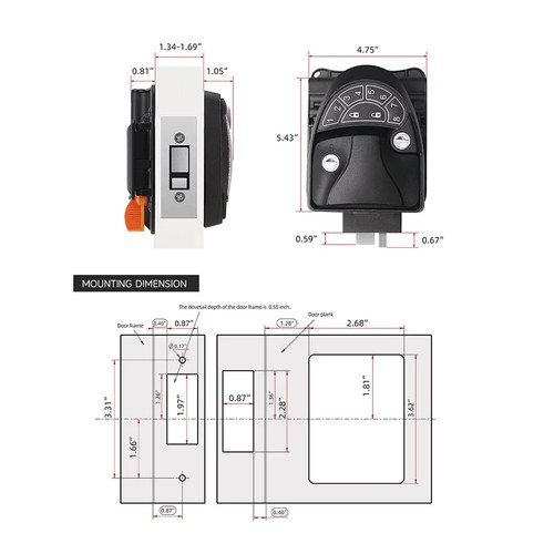 Keyless Entry Door Lock Latch Handle Knob Deadbolt For RV Camper Trailer White - Picture 7 of 15