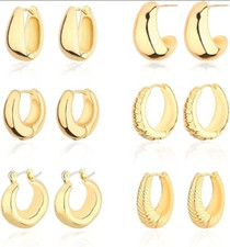 Chunky Gold Hoop Earrings, 14K Gold Plated Chunky Tube Hoop Earrings for Women L