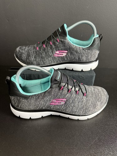 Skechers Summits Washable Mesh Bungee Slip-On Sneakers Black Teal Size 10 EUC - Bild 2 von 9