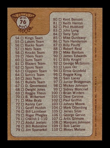 1981-82 Topps Basketball 5-w98 EX-MT/NM Pick From List All PICTURED - Picture 173 of 275