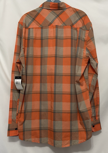 Sean John Shirt Mens Large Orange Plaid Long Sleeve Front Pocket New - Picture 2 of 8