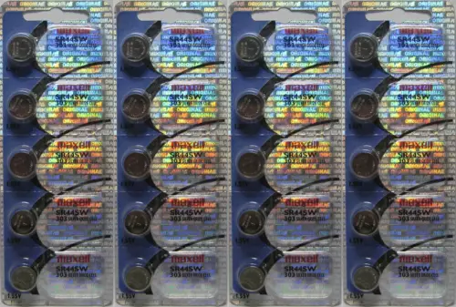 20 Maxell 303 SR44SW Silver Oxide 1.55V Batteries Hologram