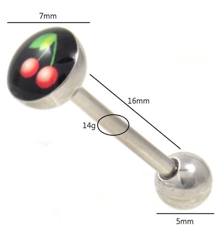 Cherry On Black Logo Tongue Bar Picture Tongue Ring Body Piercing Jewellery - Picture 2 of 2