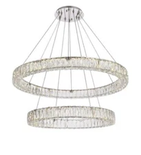 Chrome Foyer Living or Dining Room Halo Rings Crystal Chandelier Light Fixture