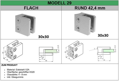 Glashalter Edelstahl Glasklemme Klemmhalter Geländer Glasplattenhalter Massiv - Bild 46 von 61