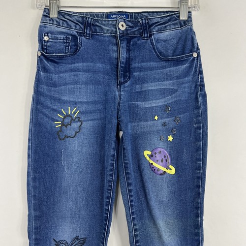 AriZona Jeans Youth Girls Size 14 Super Skinny Distressed Embellished Stretch - Picture 2 of 9