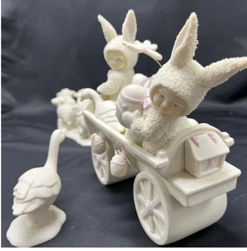 Large Vtg Dept 56 Snowbunnies To Market, To Market Delivering Eggs Figures - Picture 6 of 10