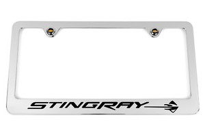 Chrome License Plate Frames w// Aluminum Emblems C6 Corvette 2005-2013 Blk