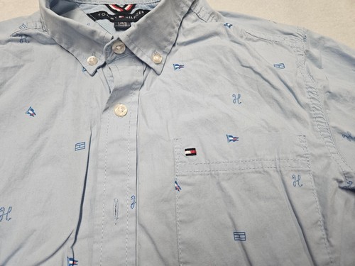 Tommy Hilfiger Blue Flags Lightweight Buttoned Up Dressy Shirt size 16/18 - Picture 3 of 5