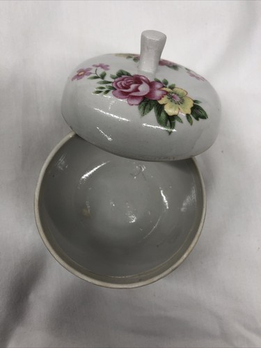 Round Shaped Trinket or Pill Box Yellow and Pink Roses Tiny Jewelry Box with Lid - Picture 3 of 7