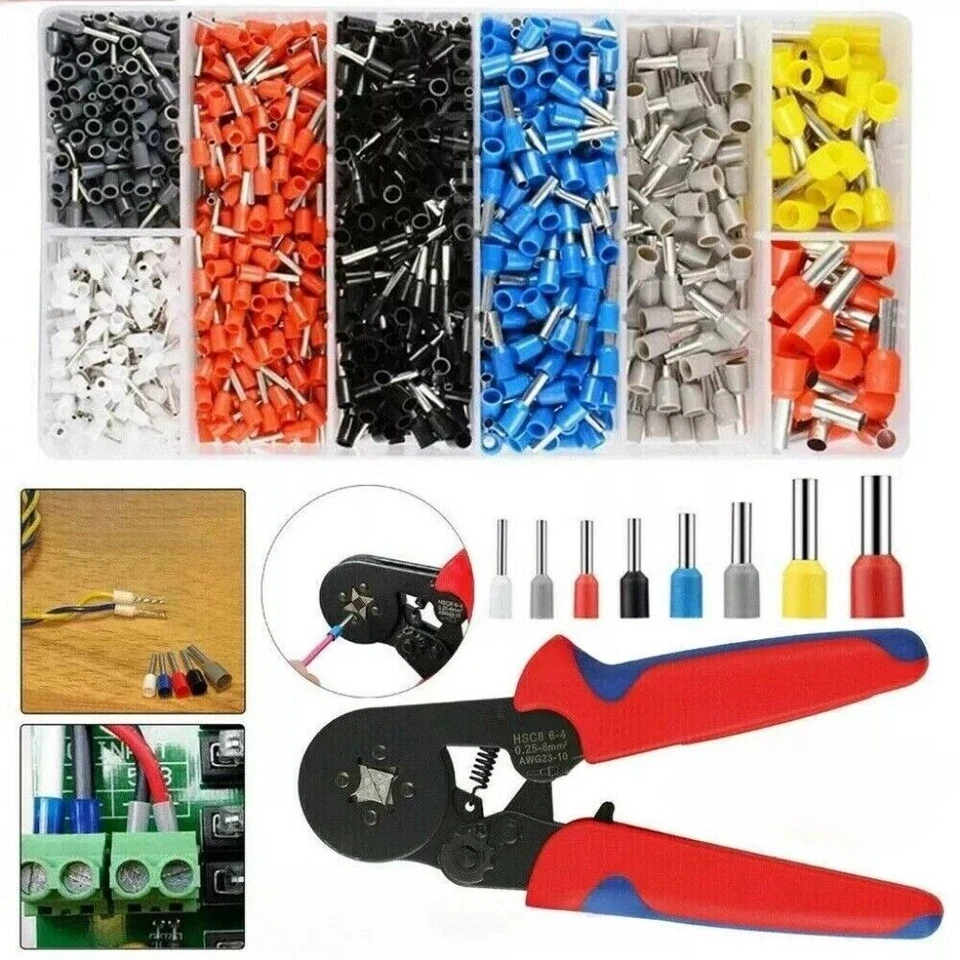 1200Pcs Cable Wire Electrical Terminals Ferrule Crimper Plier Crimping Tool Kit - Image 3 of 4