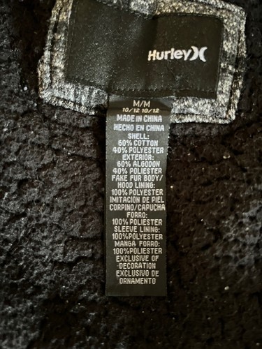 Hurley ~ Hoodie Sweatshirt Kids Youth Medium ~Grey Plaid Full Zip Sherpa Lined - Picture 10 of 15