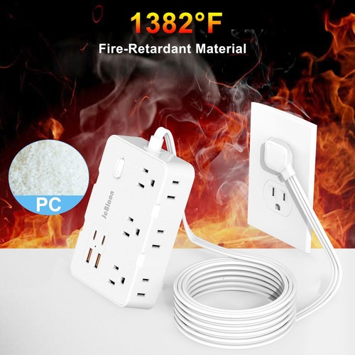 Flachstecker Steckdosenleiste Überspannungsschutz, 5 Fuß ultradünnes Verlängerungskabel weiß - Bild 3 von 7