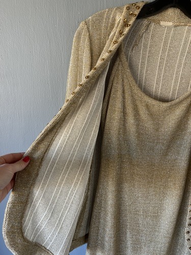 VTG 80s Maxi Dress Sz SM Gold UNION MADE Sparkle Event Formal Party New Year Eve - Picture 3 of 18