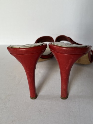Vintage Yves Saint Laurent Ysl Red High Heeled Sandals Red Size 38.5 - Picture 5 of 17