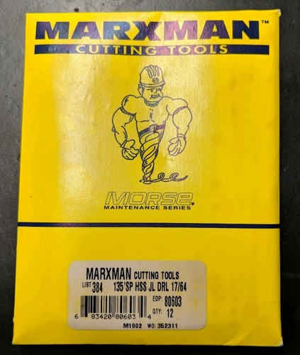 Marxman Morse 80603 17/64" Jobber Drill Bit PACK OF 12 MADE IN USA Black & Gold - Picture 1 of 2