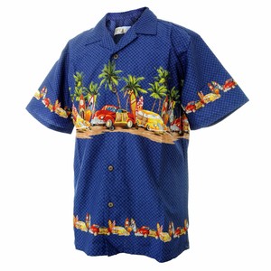 Men-Aloha-Shirt-Cruise-Tropical-Luau-Party-Hawaiian-Navy-Vintage-Cars-Surf-Palm