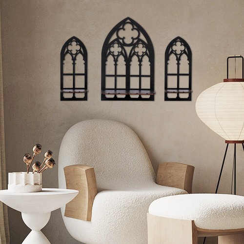 3 Pcs Crystal Display Shelf Gothic Wall Candle Sconces Window Shaped leaDT+ - Picture 8 of 11