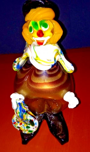 Venetian Italian Murano Frit Glass Clown Figure Holding a Vase UNIQUE Metallic