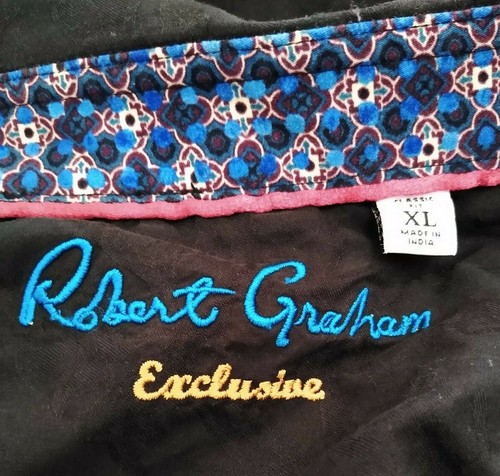 Robert Graham Mens Classic Fit Black Paisley Flip Cuff Button Front Shirt XL EUC - Picture 4 of 10