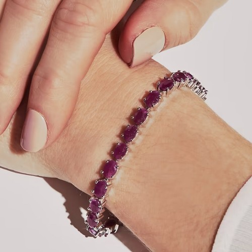 Natural Ruby Gemstone Solid 925 Sterling Silver Tennis Bracelet Untreated #9CA - Picture 3 of 3